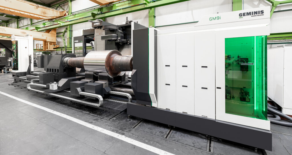 Geminis GM9i Turn-Mill Multiprocess Turning Center machining a Roll for a Steel Mill